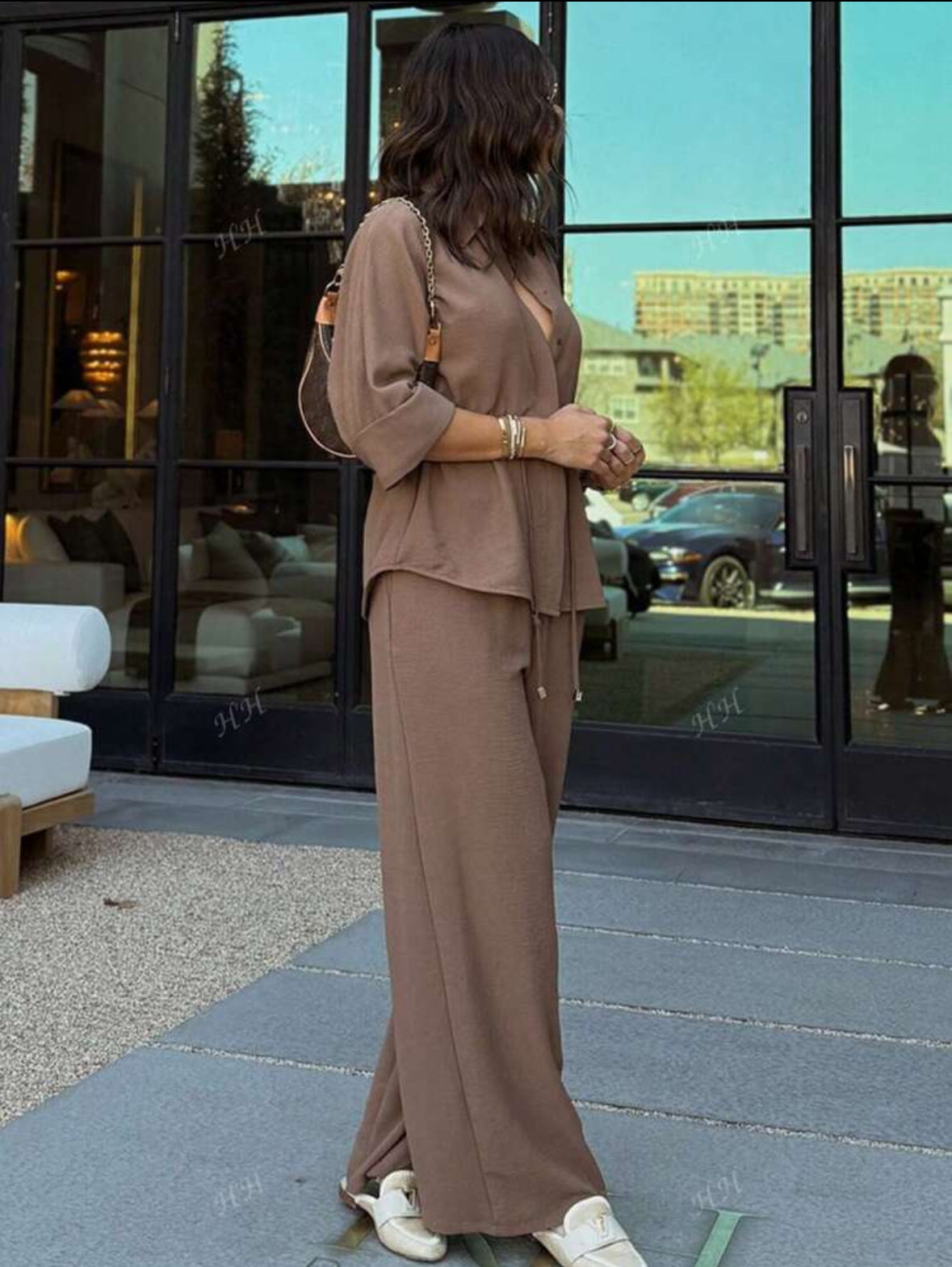 Brisá Elegant Premium knot Front Three-Quarter Sleeve Pants Co-Ord Set