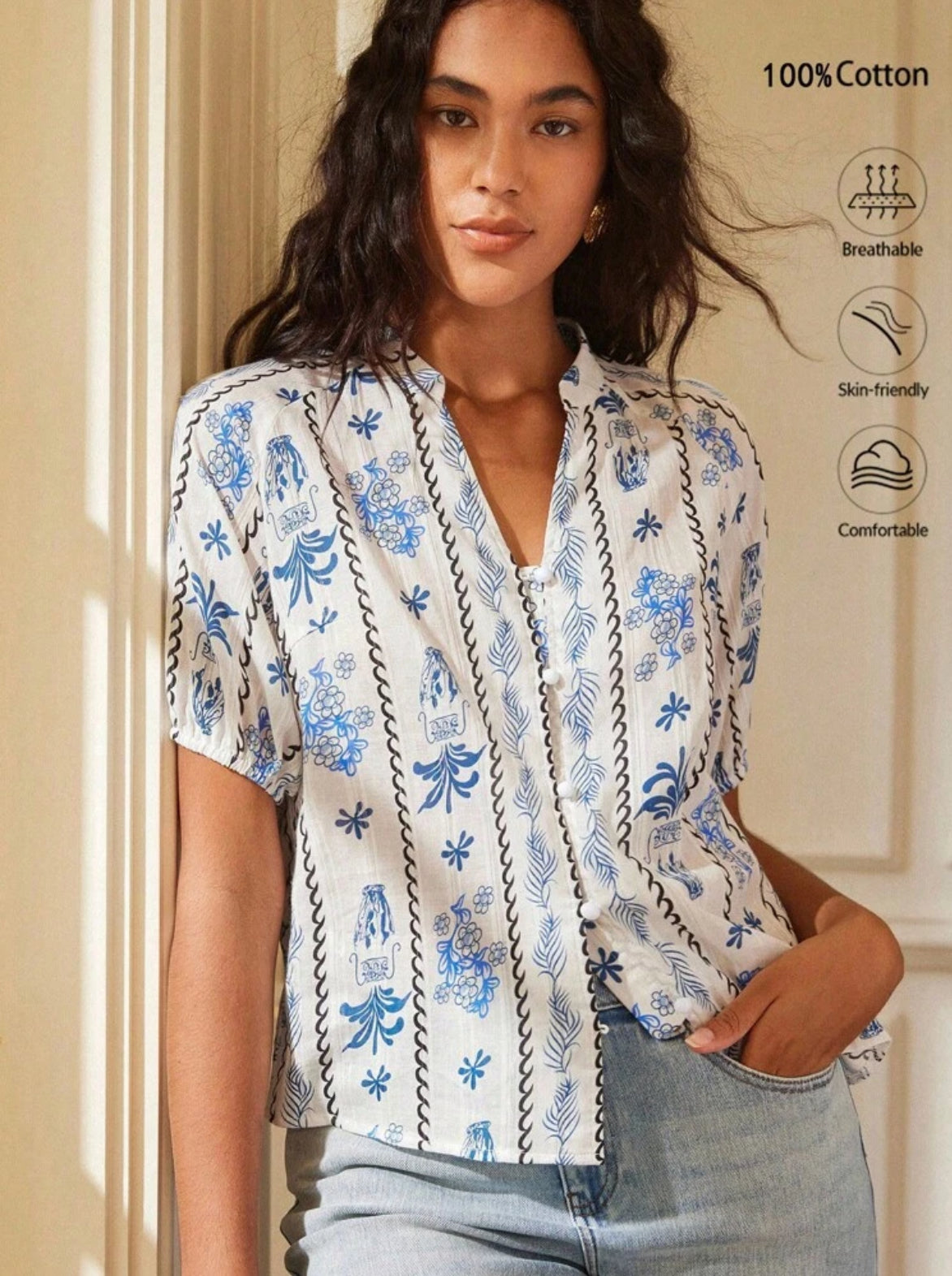 Cielo Blanco Blue Pure Cotton Silver Silk Shirt