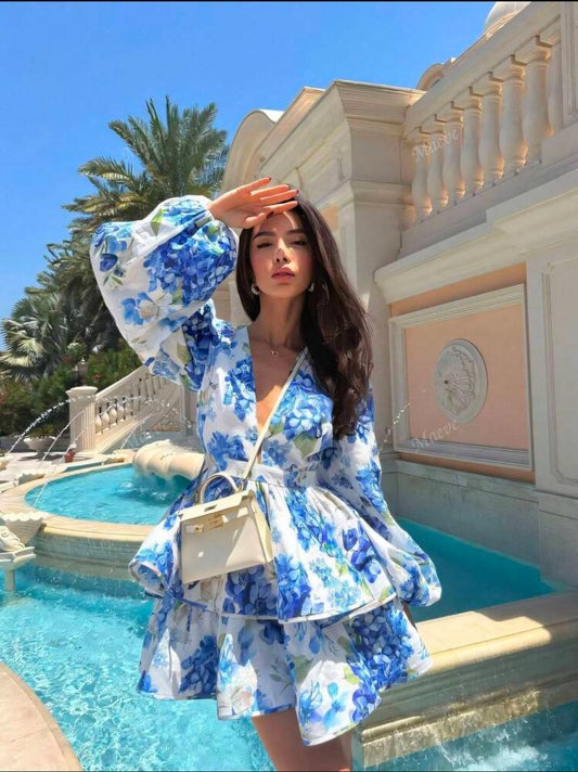 Azure Bloom Peplum Dress