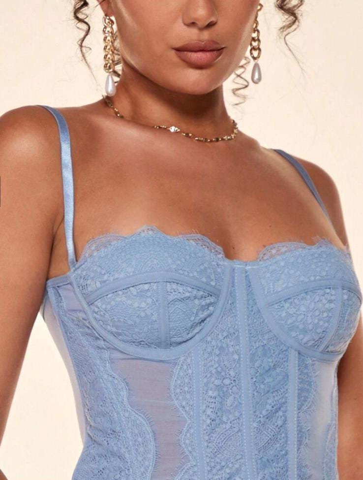 Elegant Lace Corset Bustier Top – Blue