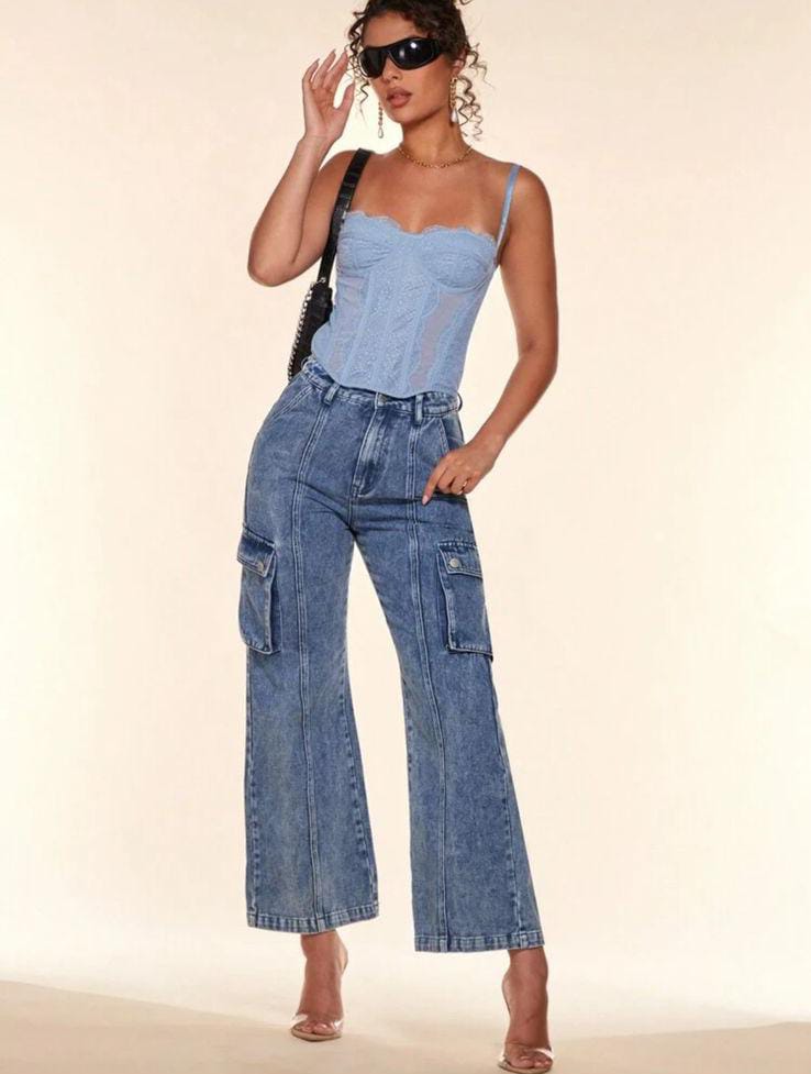 Elegant Lace Corset Bustier Top – Blue