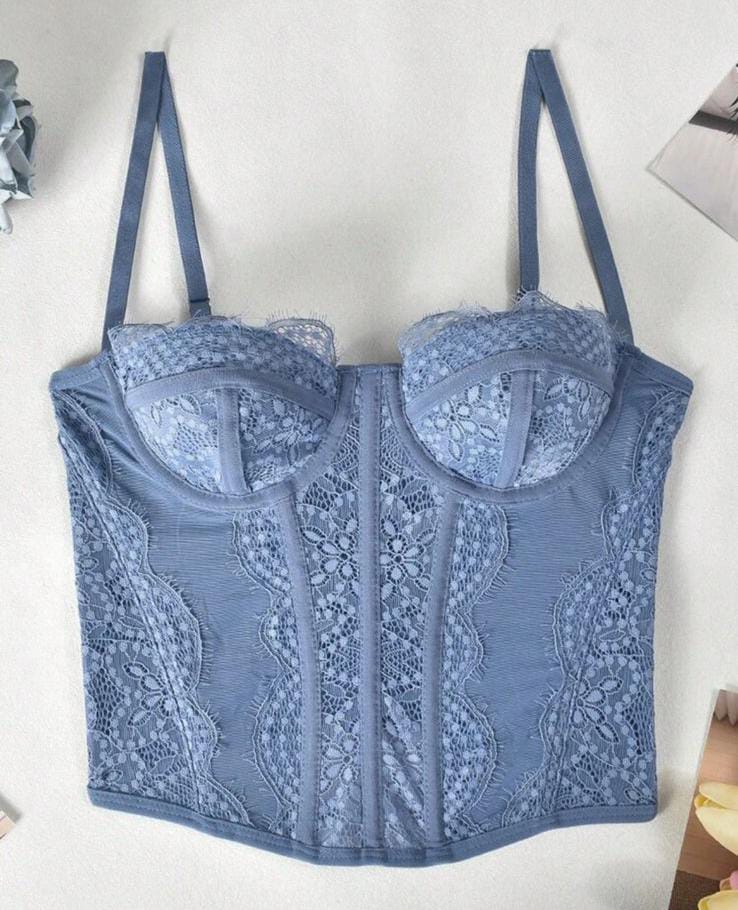Elegant Lace Corset Bustier Top – Blue