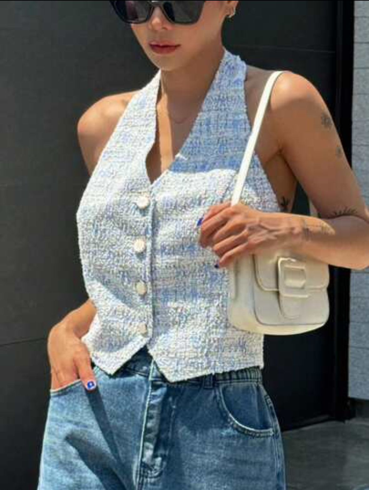 Fresco Print Sleeveless Crop Top