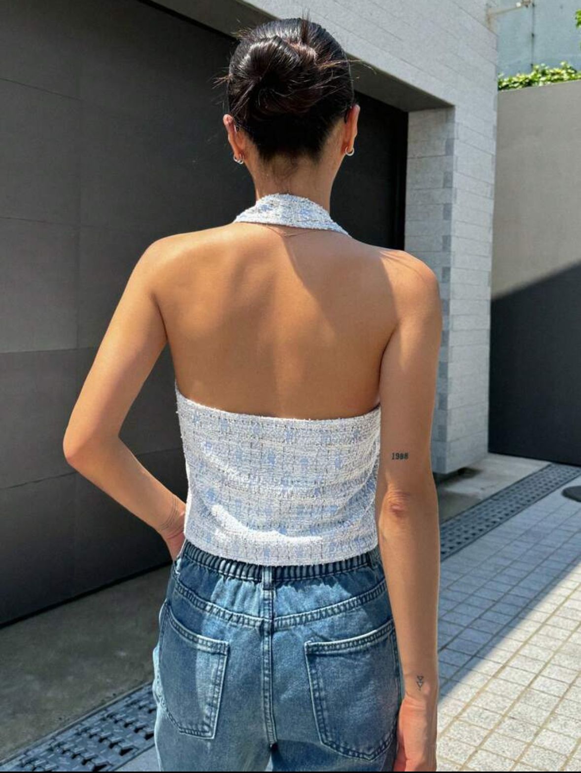 Fresco Print Sleeveless Crop Top
