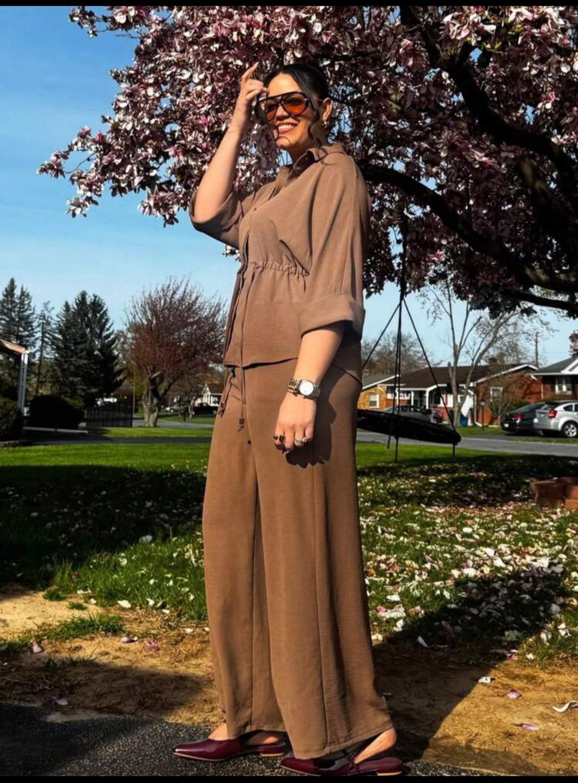 Brisá Elegant Premium knot Front Three-Quarter Sleeve Pants Co-Ord Set