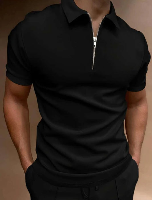 SLEEK BLACK SLIM FIT GOLF -Zip Tee