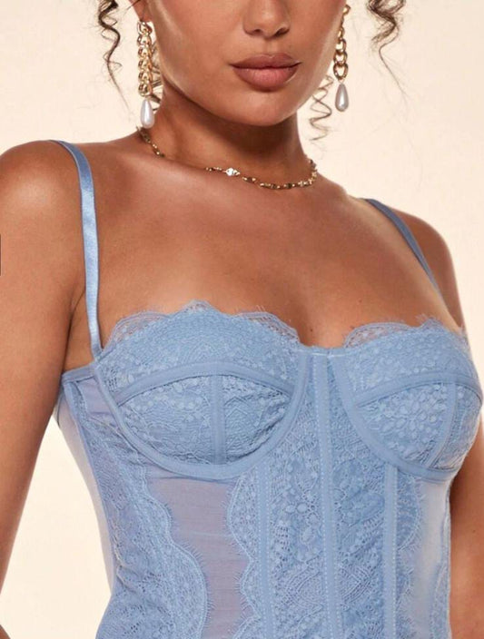 Elegant Lace Corset Bustier Top – Blue