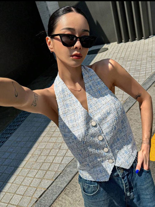 Fresco Print Sleeveless Crop Top